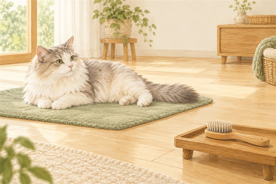 猫と離れたブラシの説明用イラスト