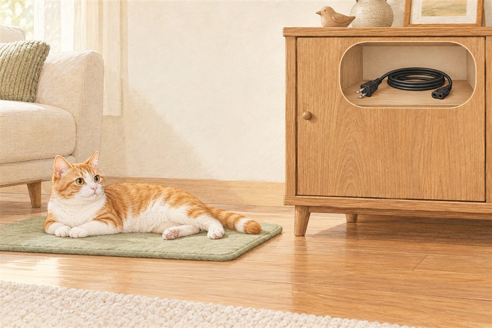 猫と配線の保管を分ける説明イラスト