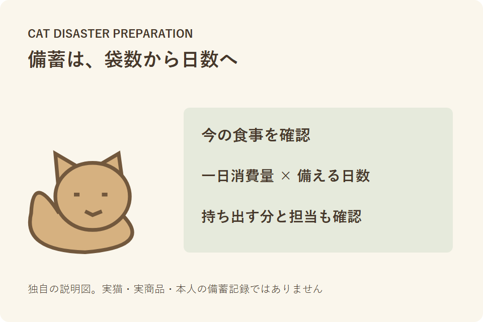 猫の防災フードの備蓄を日数で数える独自説明図