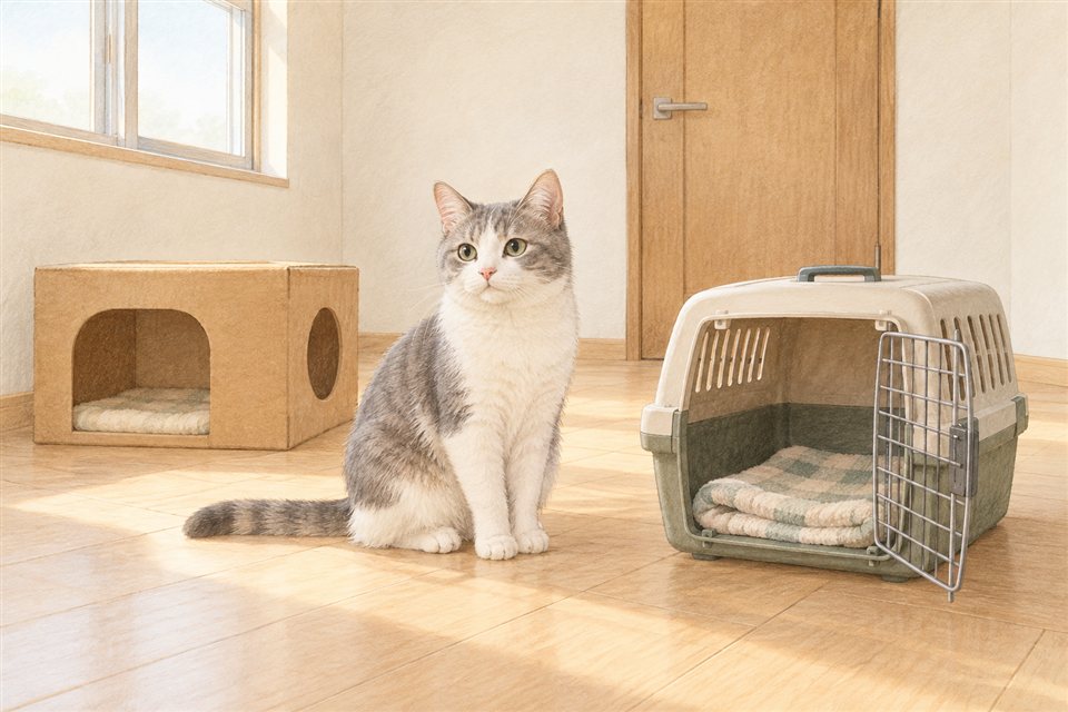 新居の一室と猫の説明用イラスト