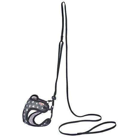 W56096/JAN4903588560965 ブラックの公式写真:胴輪と約120cmの引きひもを、全体写真で確認