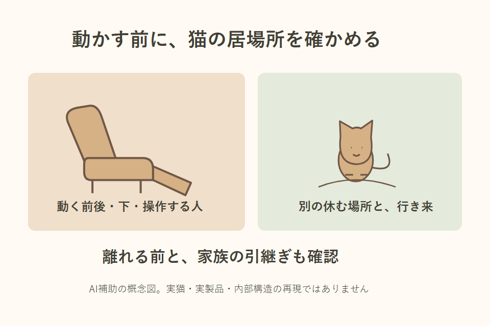 動く家具と猫の居場所の確認を分けた独自説明図