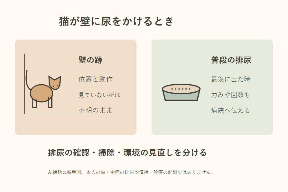 壁の尿と普段の排尿を分けて確認する独自説明図